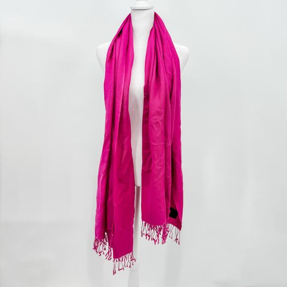 Burberry Scarf Silk Cashmere Lightweight Oversized Pink Fringe Authentic - Picture 3 of 7